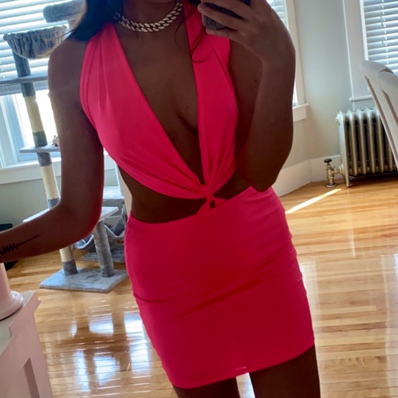 Neon Pink Cut Out Dress - Picture 1 of 5